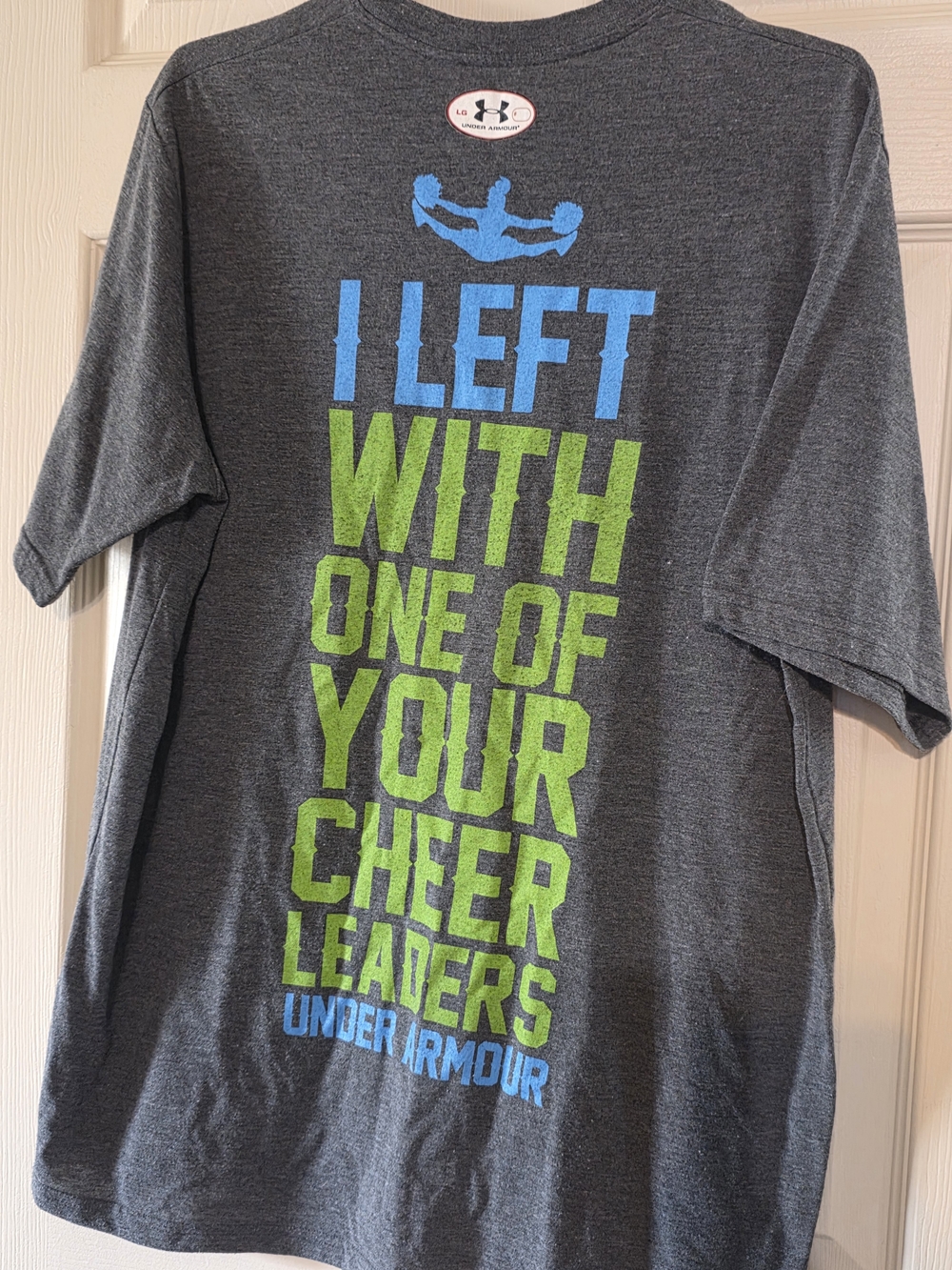 Under Armour Gray Short Sleeve Tee with Blue and Lime Green Graphic